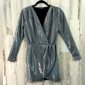 Silver Sequin Wrap Dress